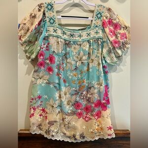 JOHNNY WAS PERMINT PADRE Blouse Tunic Medium